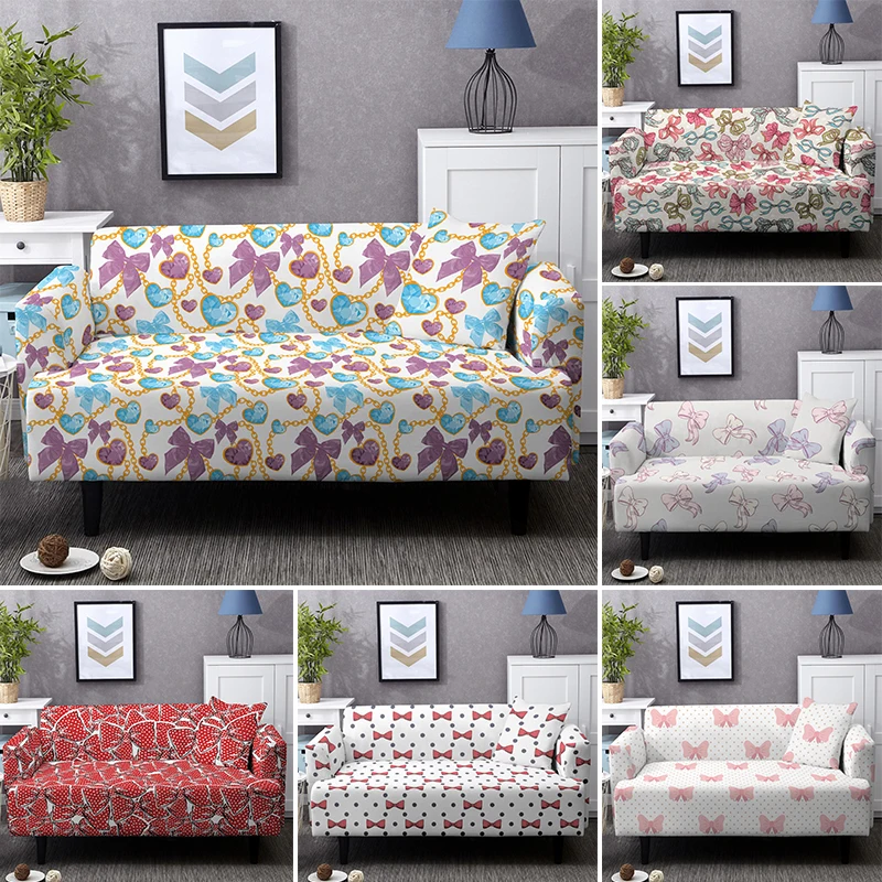 

Sweet Bow Couch Cover For L Shape Combination Sofas Slip-Resistant Stretch Sofa Covers 1/2/3/4 Seater Dust-proof Slipcover