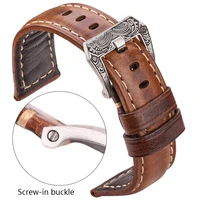handmade watch band 20mm 22mm 24mm men women genuine leather strap with silver stainless steel screw in vintage pin buckle