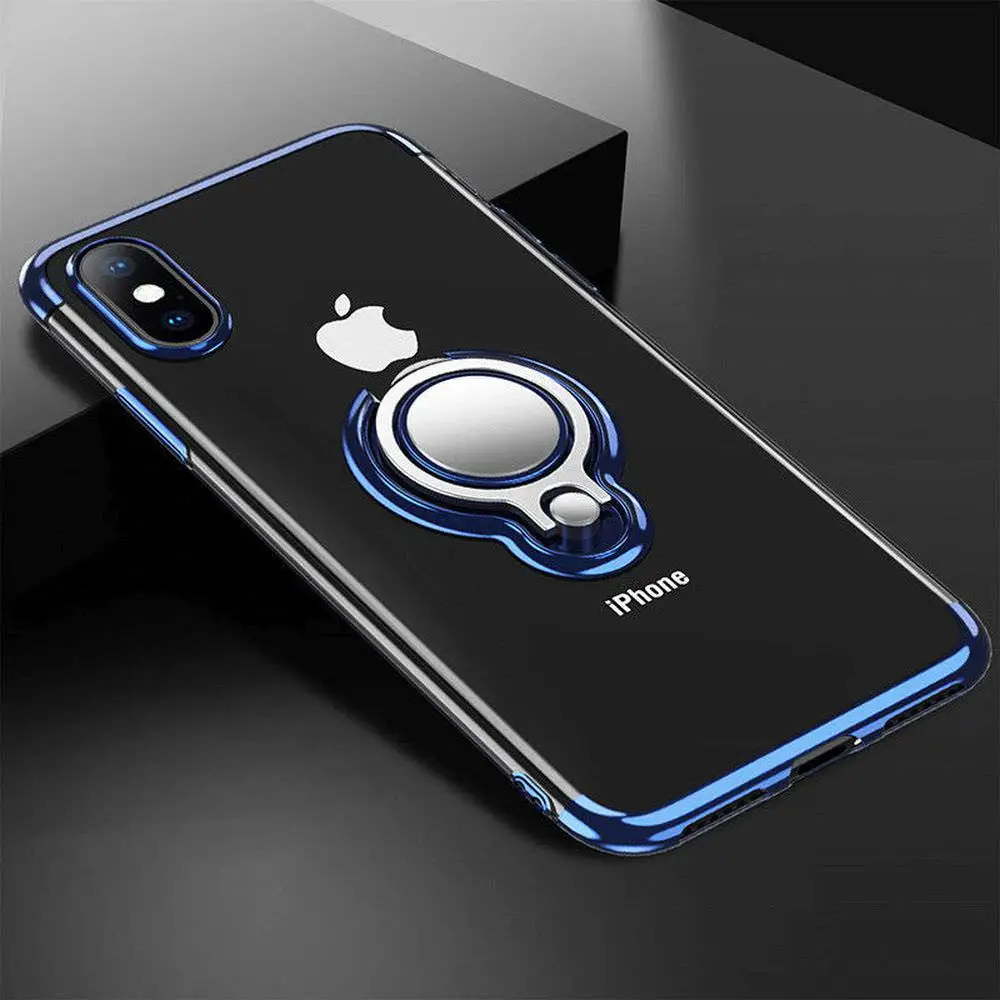 

Shockproof Phone Case for IPhone 11 Pro Xs Max Xr X 7 8 Plus 6 6s SE 12 Mini Slim Adjustable Ring Holder Clear Soft Cover