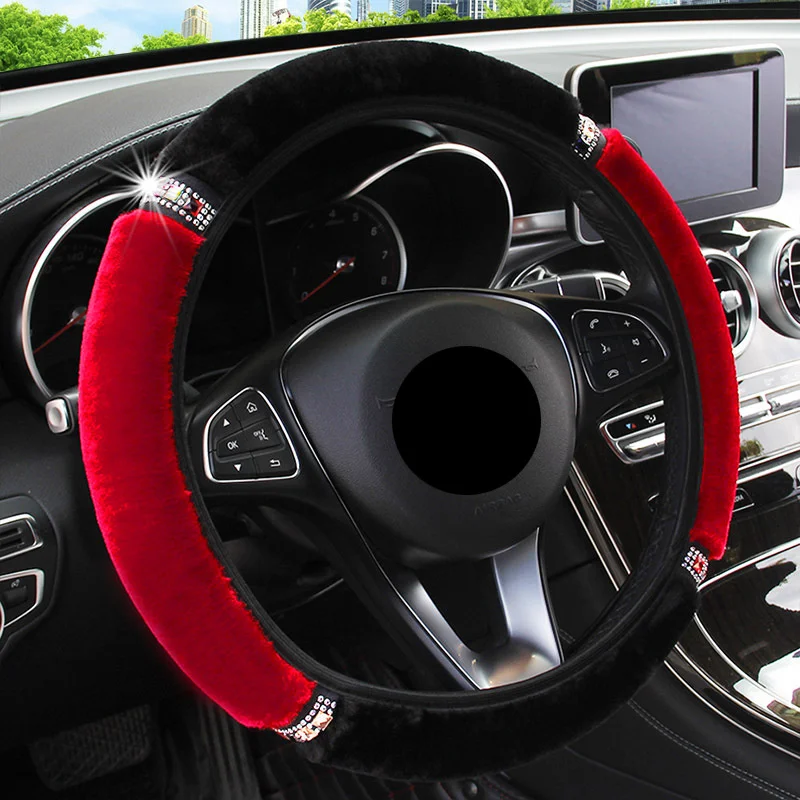 

Universal 37-38cm Diameter Soft Plush Rhinestone Car Steering Wheel Cover Interior Accessories Steering-Cover Car-styling