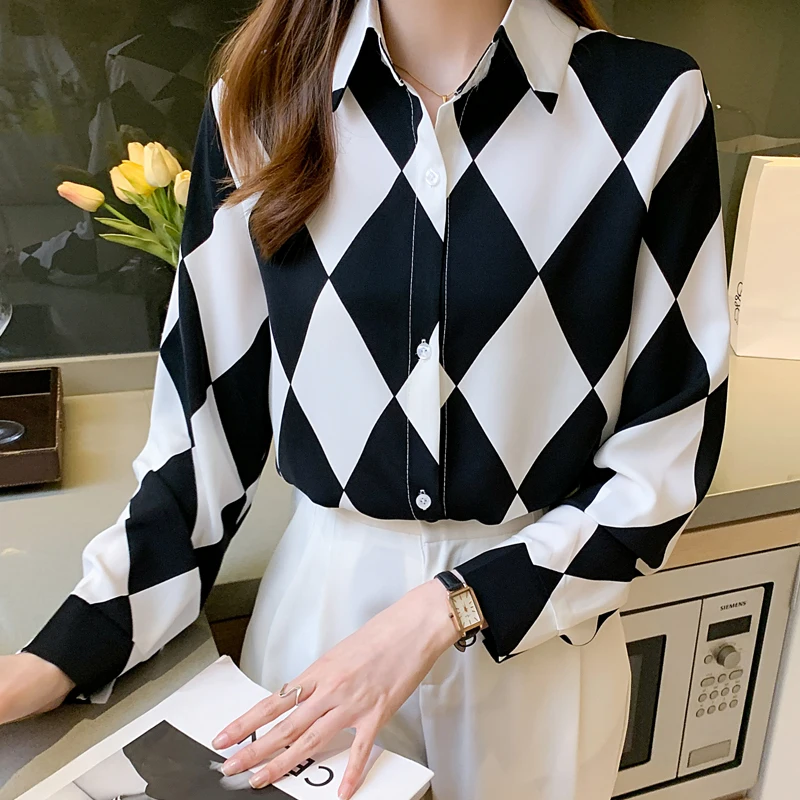 

Fashion plaid printing ladies shirts Women's Blouses Spring Autumn Long Sleeve Shirts Tops Blusas Mujer