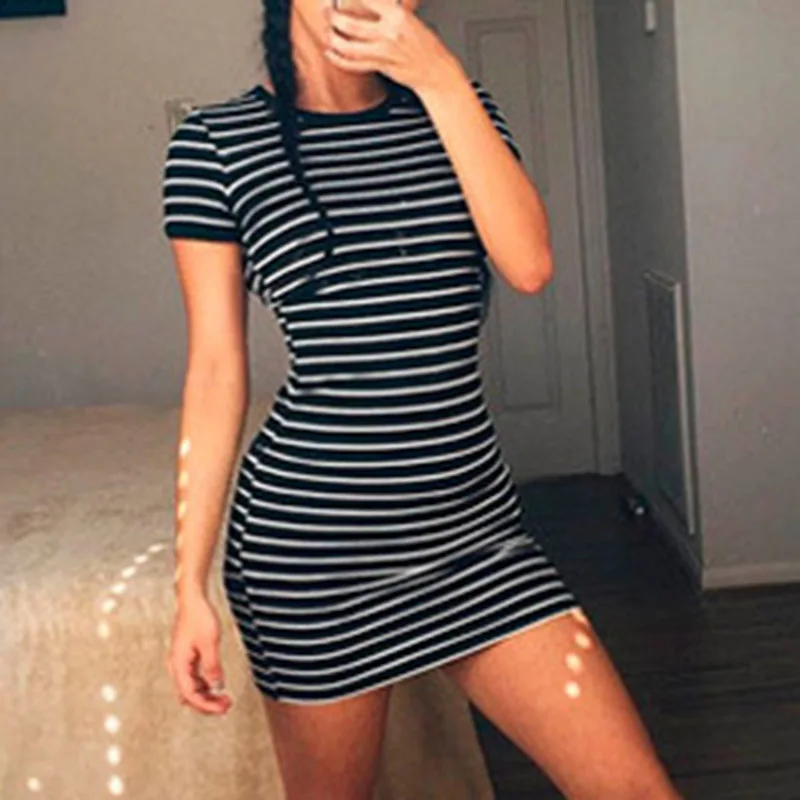 Новые полосатые короткие мини-платье с длинными рукавами для девочек Вечерние
