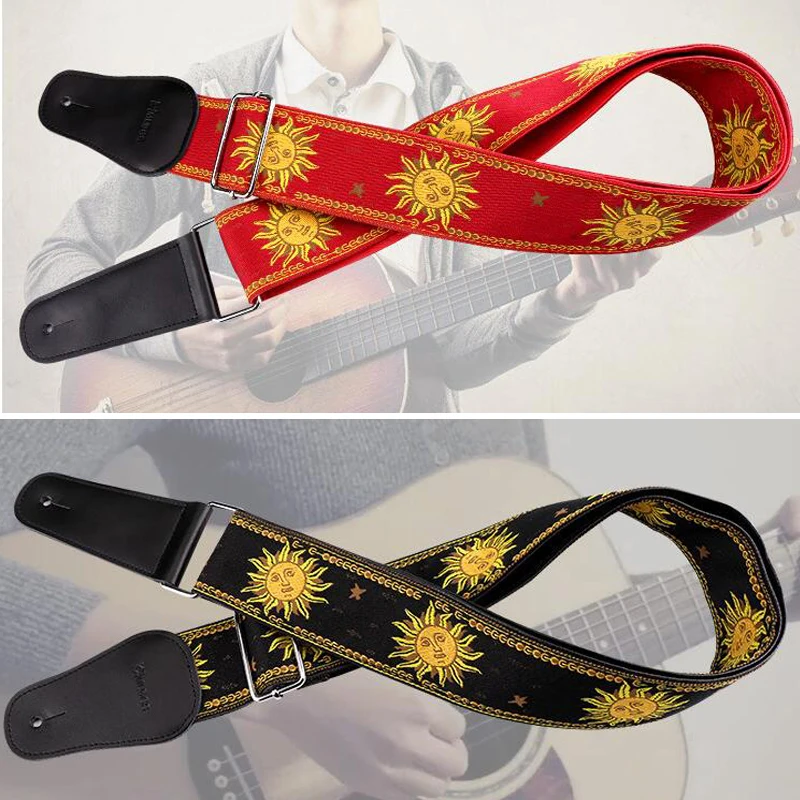 heißer gitarre strap elektrische gitarre bass strap strap gürtel mit stickerei jacquard echt leder ende 3 farben free global shipping