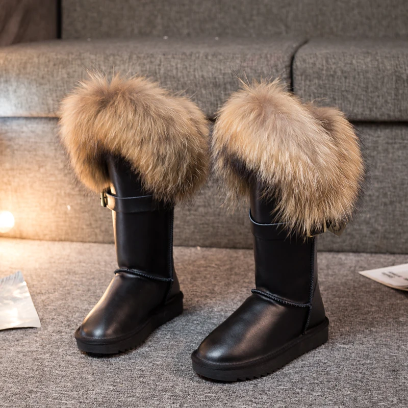 

OLOMLB Women Winter Snow Warm Fur Lining Real Fox Fur Trim Suede Leather Mid Calf Boots Thick 15Colors Hidden Heel Shoes Luxury