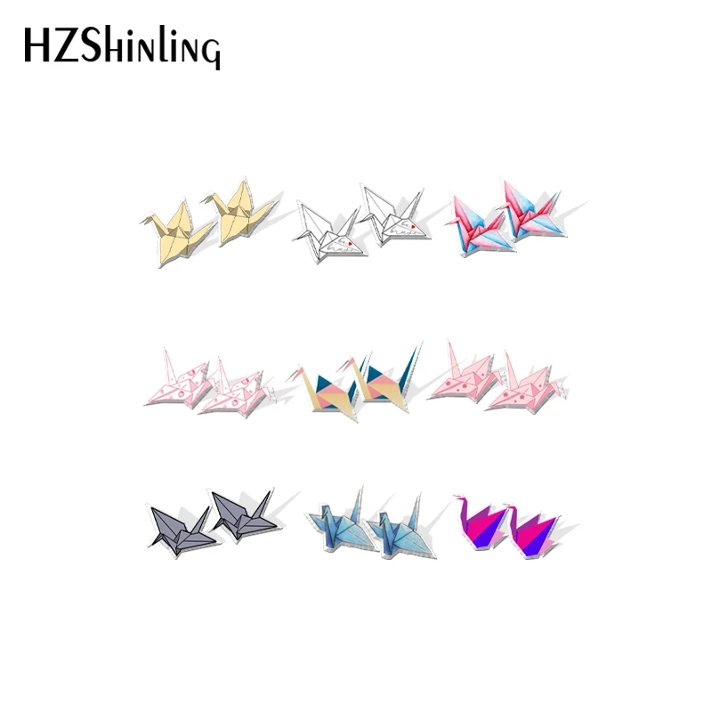

2021 New Paper Crane Stud Earring Cute Acrylic Resin Earrings Epoxy Handmade Jewelry Gifts Girl