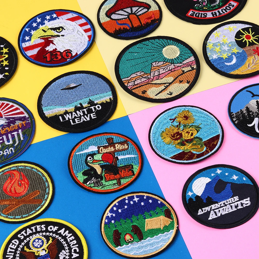 Круглая вышивка с американским орлом масляная живопись патчи хризантемой