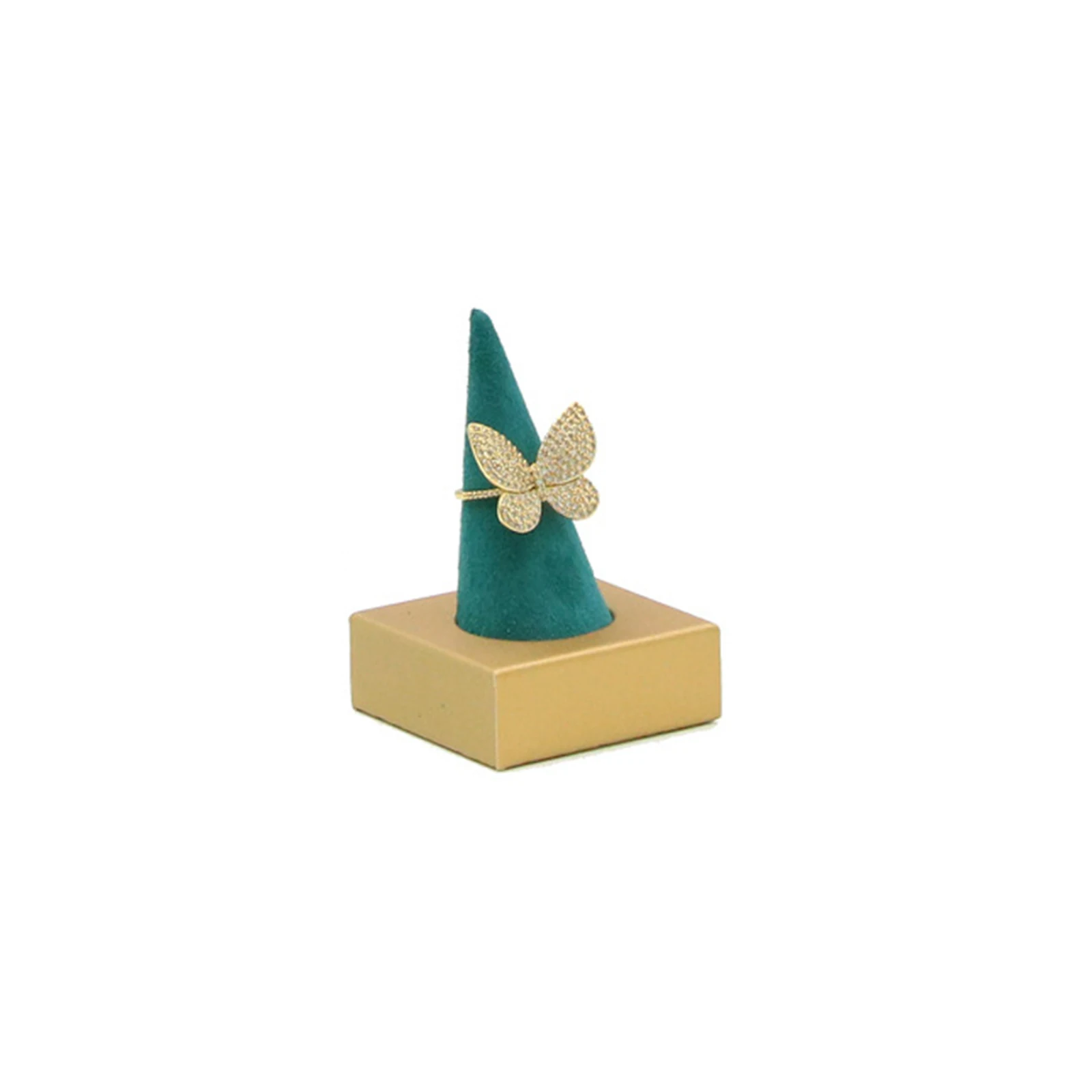 

Ring Stand Cone Malachite Green Velvet&PU Jewelry Display Stand Storage Rack Carrying Case Ring Organizer Photo Props 7.5x5cm