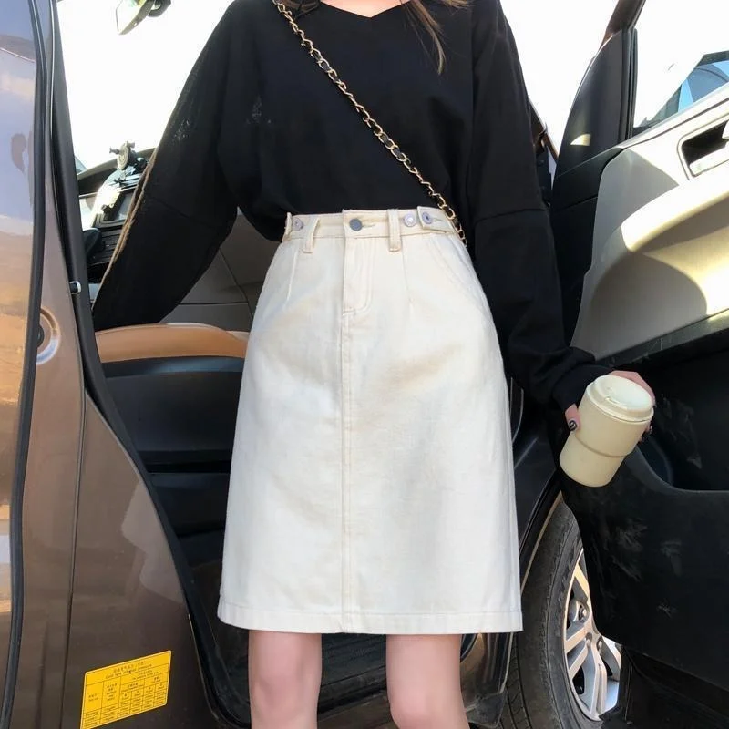 Джинсовые юбки для женщин в Корейском стиле досуга подростков хипстерских