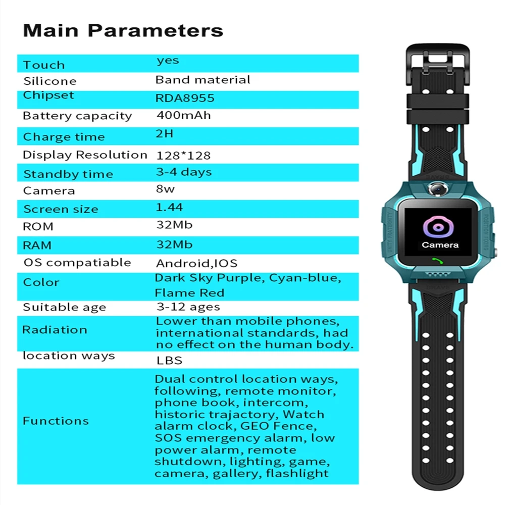 

Q19 Kids Smart Watch LBS Positioning Location SOS Phone Children Smartwatch With Camera Voice Chat VS Q02 Q528 Electronic Watch