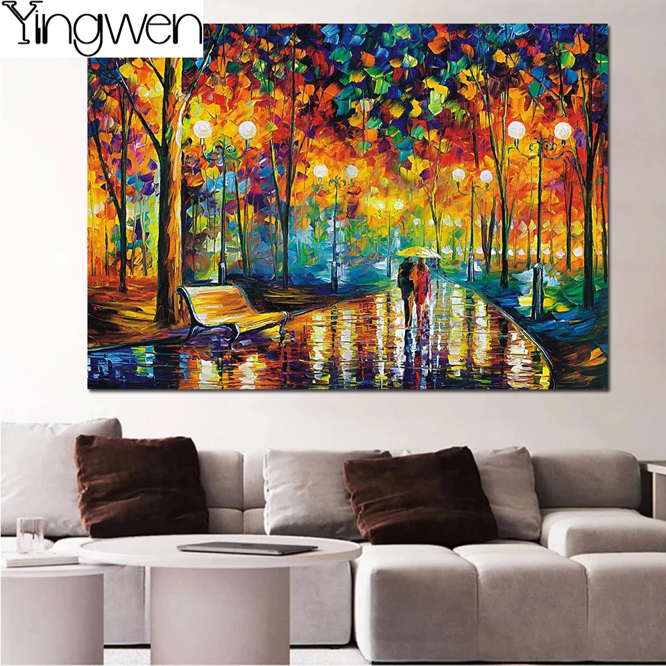 

5D Diamond Painting Abstract Colorful Oil Painting Full Diamond Embroidery Street View Couple Picture DIY Mosaic Art Home Decor