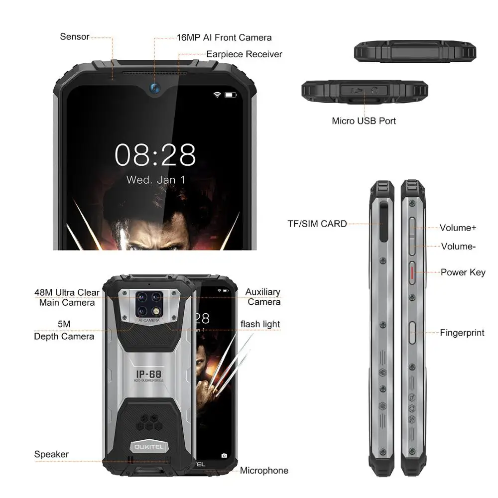 OUKITEL WP6 6.3&quot Octa Core Mobile Phone MT6771T Waterproof Dust Shock 9V/2A 10000mAh Battery 48MP Triple Camera 6GB 128GB | Мобильные