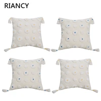 tufted embroidery stripe pillowcase white dots throw cushion cover four sides with tassel sofa home decorative pillowcover 40858
