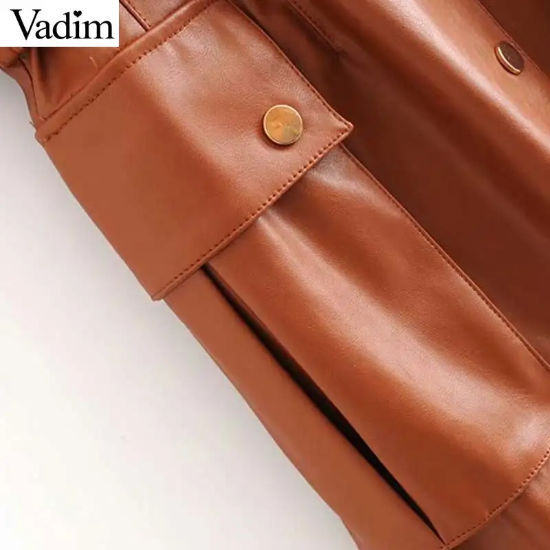 Vadim, женское стильное платье миди из искусственной кожи, короткий рукав, пояс, дизайн, карманы, женские повседневные Элегантные шикарные платья, vestidos QC918