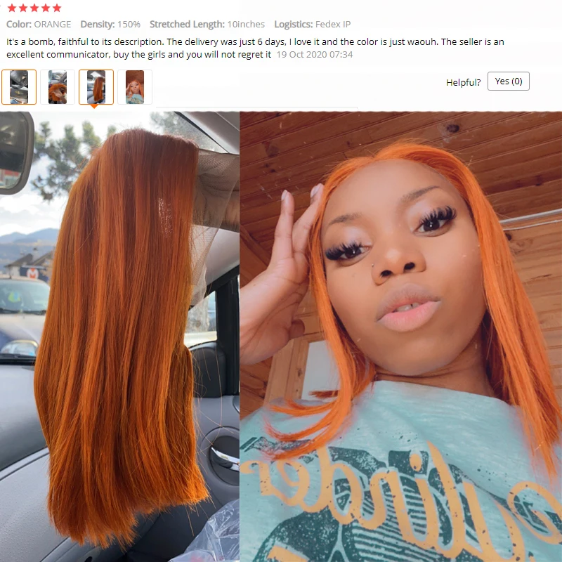 

Colored Bob Lace Wigs Orange Ginger Short Bob Remy PrePlucked Brazilian Human Wigs For Women 180% Lace Front Human Hair Wigs