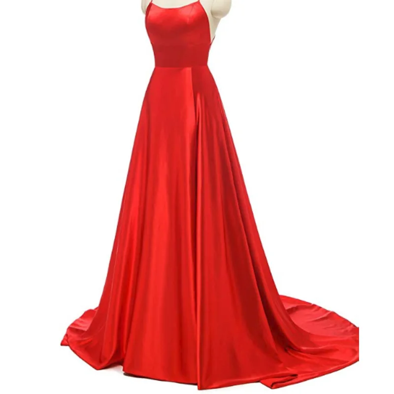luxury design sexy back hollowed out perspective Satin side split suspender dress elegant and noble tail banquet evening | Свадьбы и