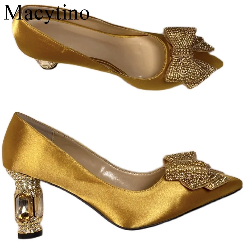 Туфли лодочки женские с бантиком милые пикантные вечерние туфли кристаллами