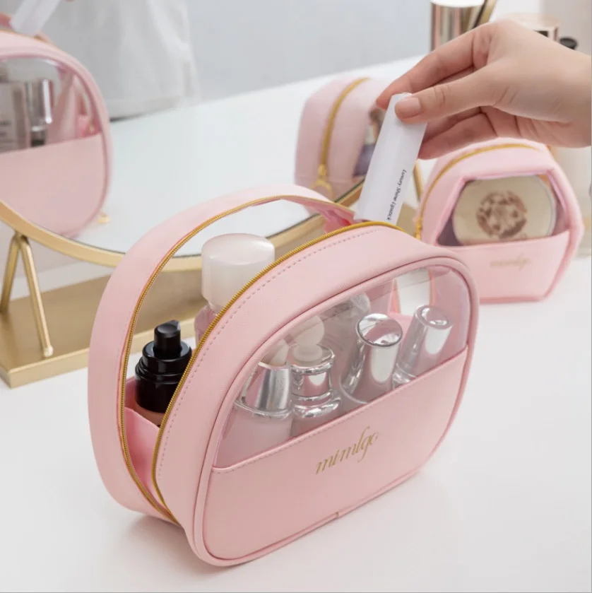 

New Arrival Cosmetic Bag Female Letter Print Transparent Storage Bag Portable Ditty-Bag for Toiletries Cosmetics Pink/Black