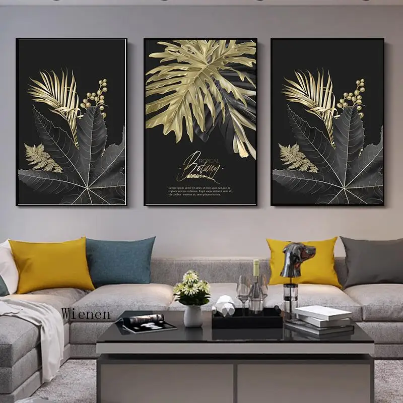 

Gold Black Plant Canvas Painting Picture Prints Nordic Wall Art Poster Light Luxurious Home Decoration for Living Room Home