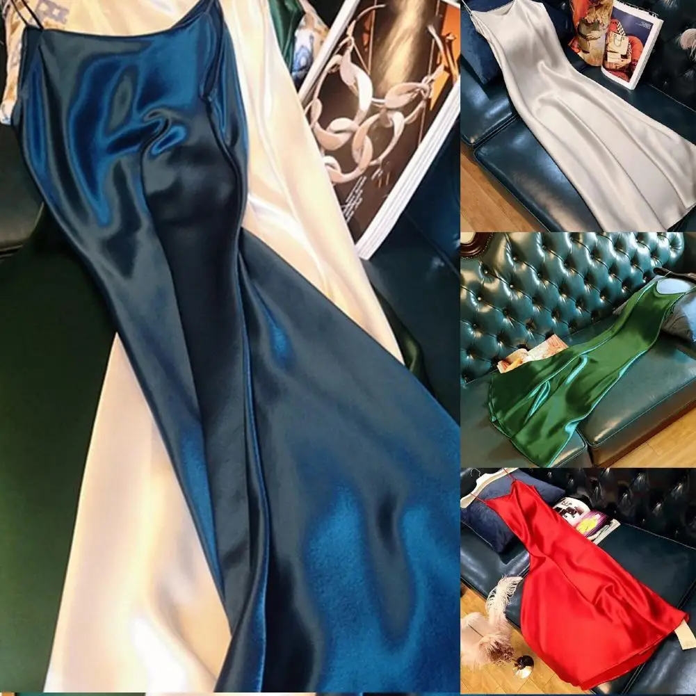 

Streetwear Fashion Satin Spaghetti Straps V Neck Long Dress Sexy Dress Backless for Cocktail