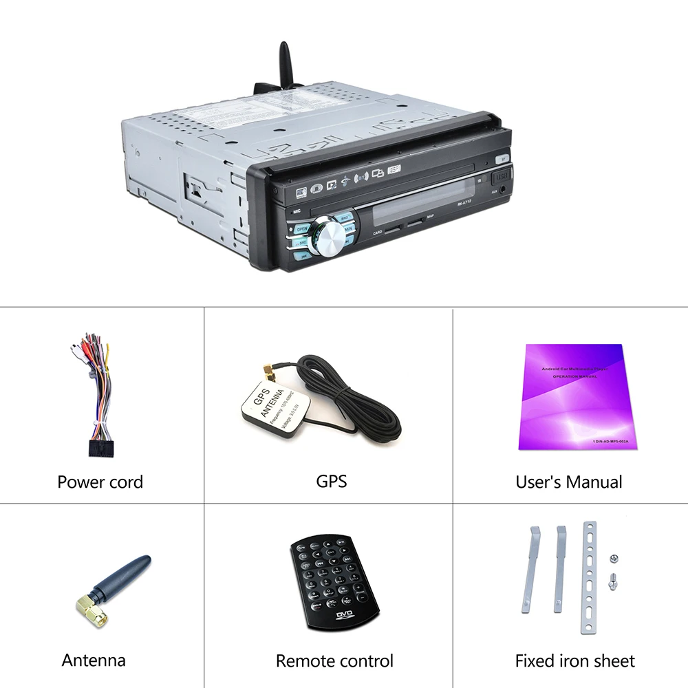 

Hikity 1 din Android Car Radio GPS Navigation Retractable Screen WIFI Bluetooth Stereo FM Radio Mirror Link Support Camera