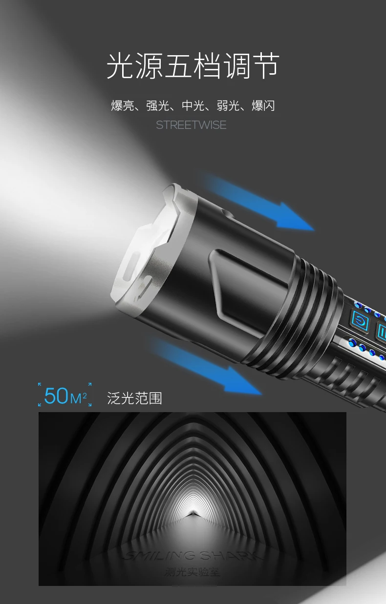 売る ポータブル充電式LED懐中電灯,安全懐中電灯,USBトーチ,パワーバンク,屋外機器