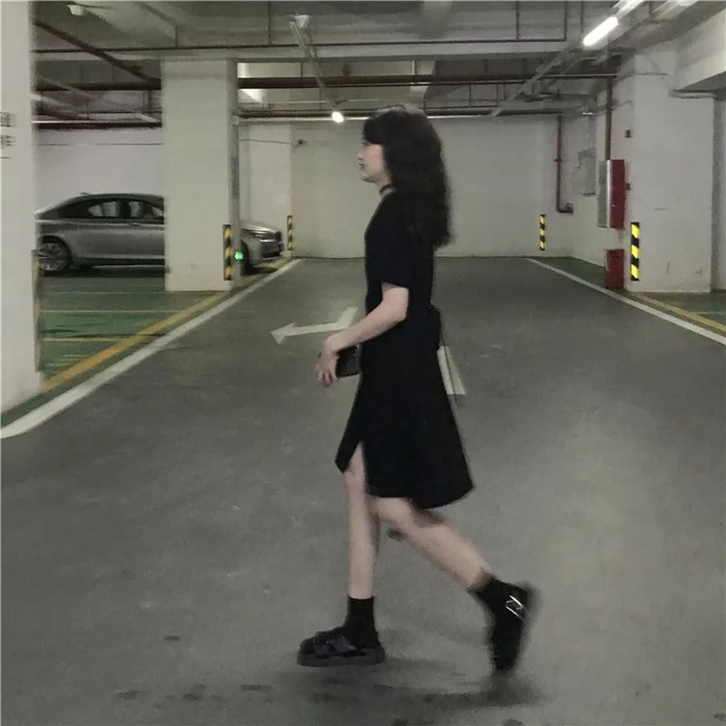 

Mazefeng 2020 Womens Black Short Sleeve Button A-line Ladies Summer Vintage Dress Loose Casual Solid Mini Preppy Style Dresses