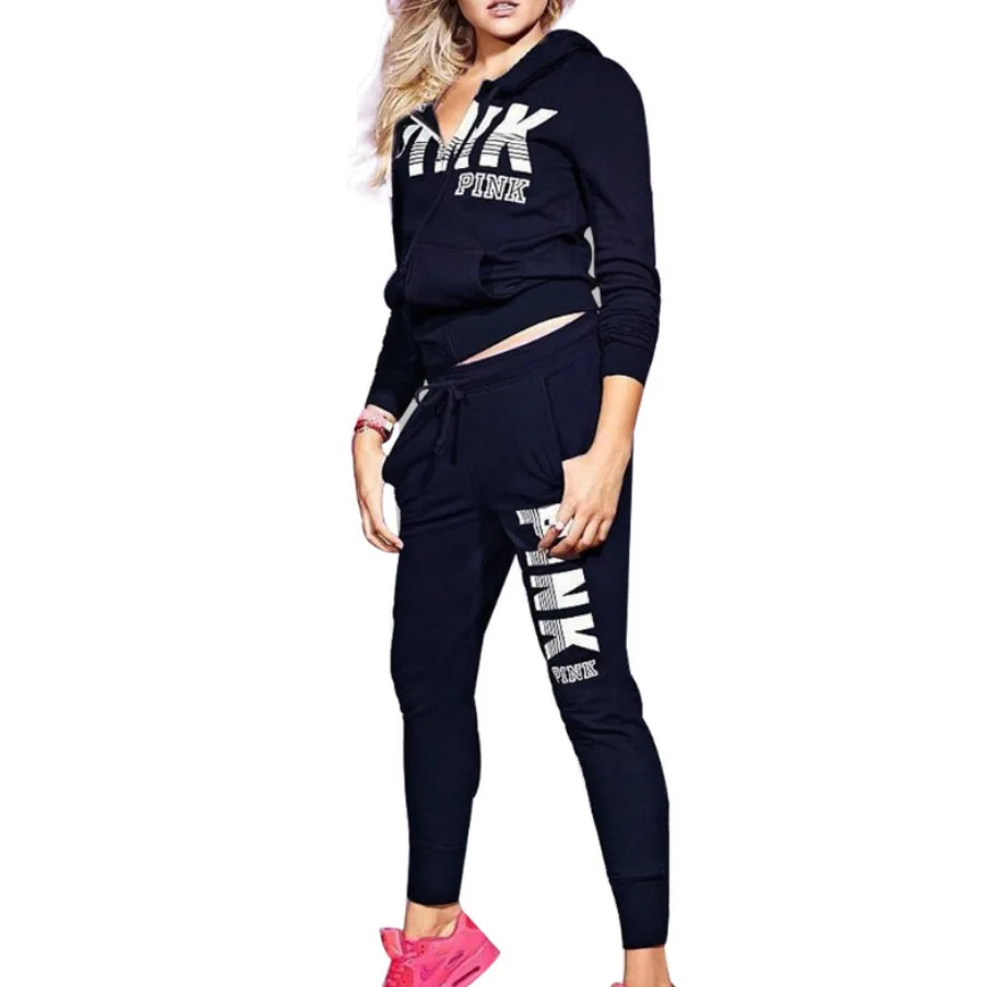 Осень 2019 розовый комплект из 2 предметов с буквенным принтом спортивный костюм
