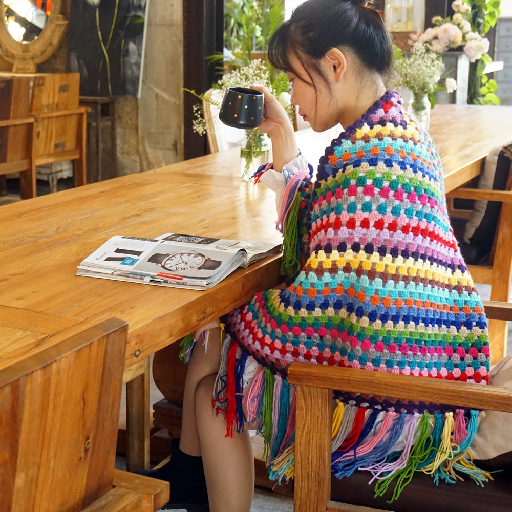 Шарф пончо Женский хроматический вязаный крючком шарф ручной работы с