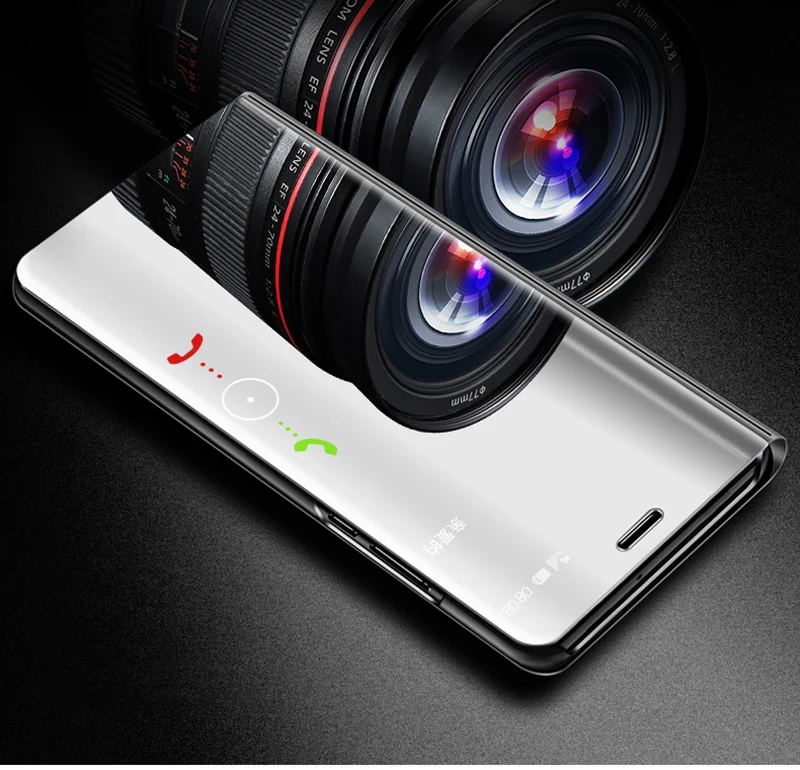 Зеркальный флип-чехол с покрытием для iphone 11Pro Max XR X 8 7 6 6s Plus, тонкий прозрачный чехол с окошком для samsung Galaxy S8 S7 S6 A7 A5