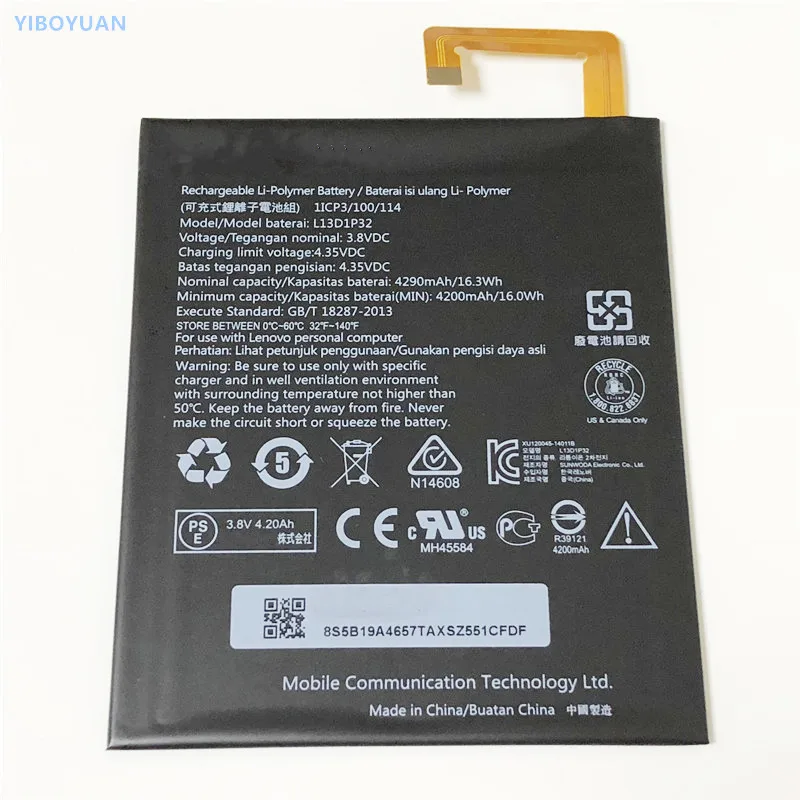 3,8 V 4200 мА/ч, L13D1P32 для lenovo Tab S8-50F S8-50LC A8-50 A5500 A5500-F A5500-H A5500-HV Батарея