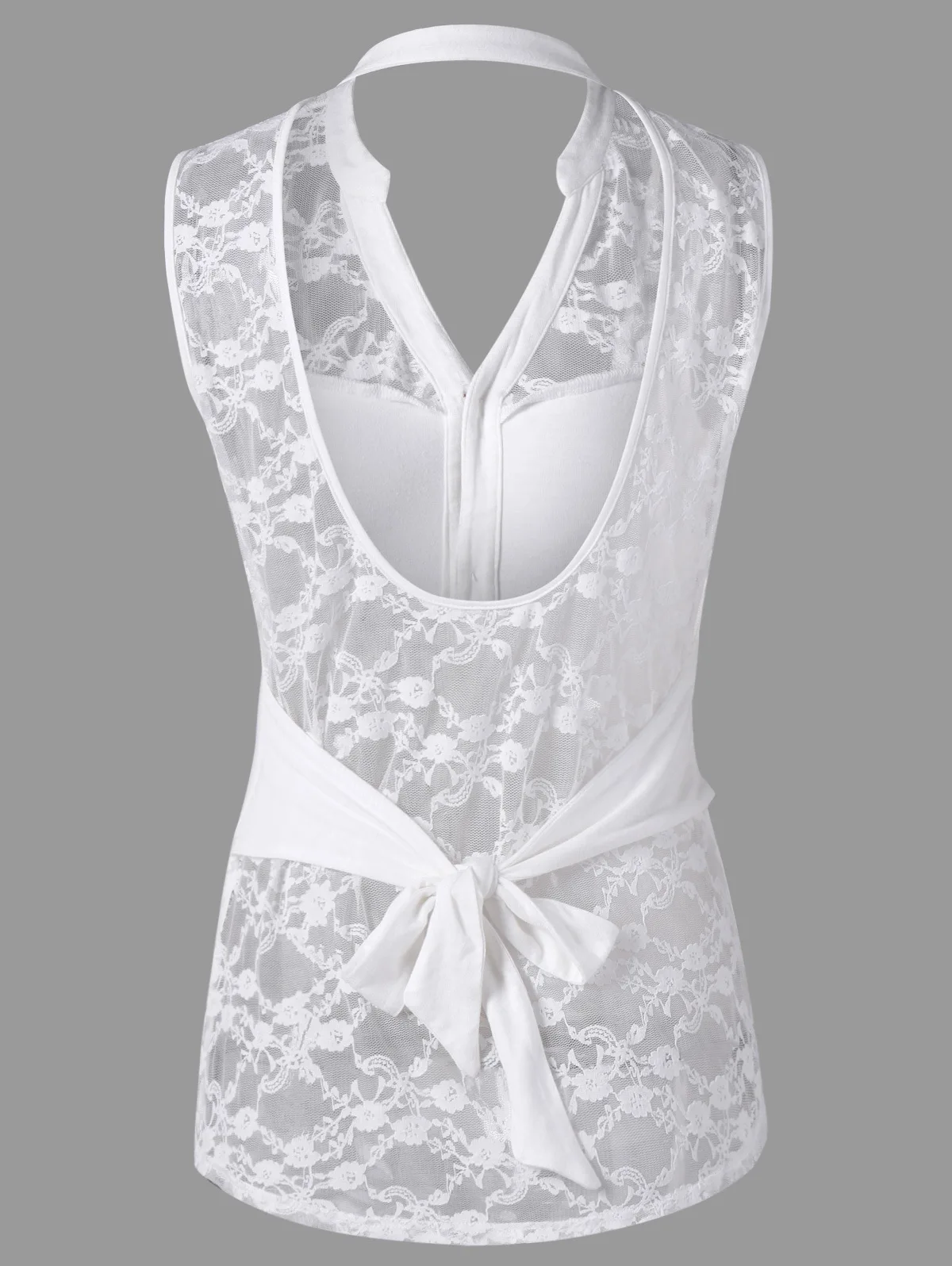 

New women's shirt collar lace leaky back top T-shirt