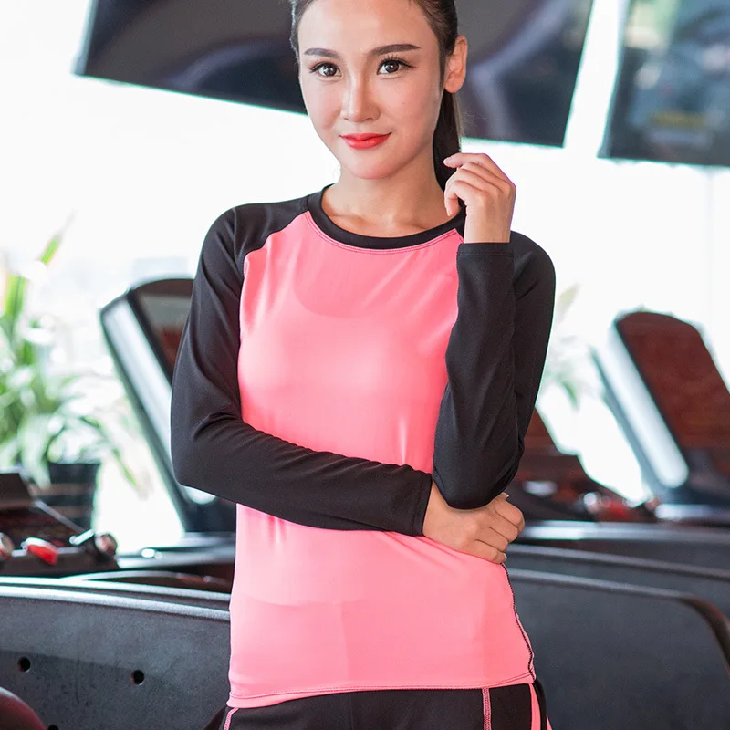 Осенняя уличная одежда для бега рубашка йоги с длинным рукавом и круглым вырезом