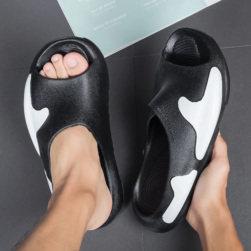 

Original Home Slippers Men Black Beige Beach Slippers For Mens Soft Bottom Indoor Slippers Guests Fashion Men Slide Flip Flops