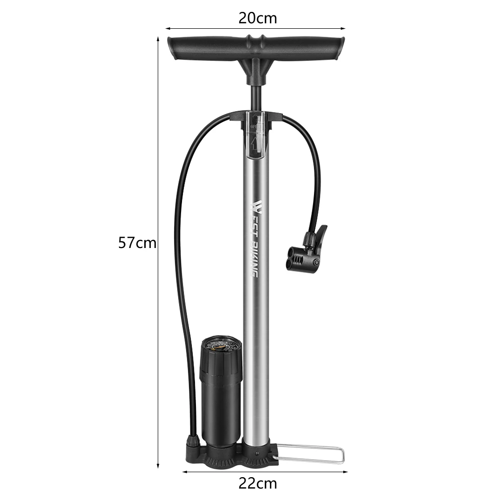 

WEST BIKING Portable Bicycle Pump With Pressure Gauge Foot Ball Air Inflator For Mountain Bike Scooter Cycling Accessories