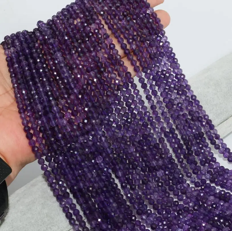 Amethyst 4.5mm Натуральный Аметист/лунный камень/флюорит/рутиловый кварц и т. Д. Граненые Круглые бусины 4 мм~ 4,2 мм - Цвет: Amethyst 4.5mm
