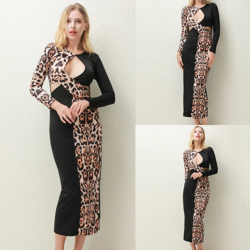 New Fashion Dress Leopard Print Long Sleeve Sexy Deep V Slim Buttocks Women Hollow Color Insert Stitching Dress
New Fashion Dress Leopard Print Long Sleeve Sexy Deep V Slim Buttocks Women Hollow Color Insert Stitching Dress