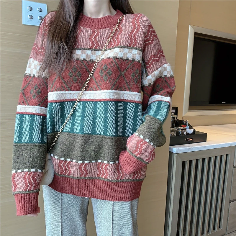 

Fashion Sweater O Neck Women Sweater 2020 New Loose Casual Knitted Pullovers Korean Vintage Soft Lady Winter Fashion Sweater