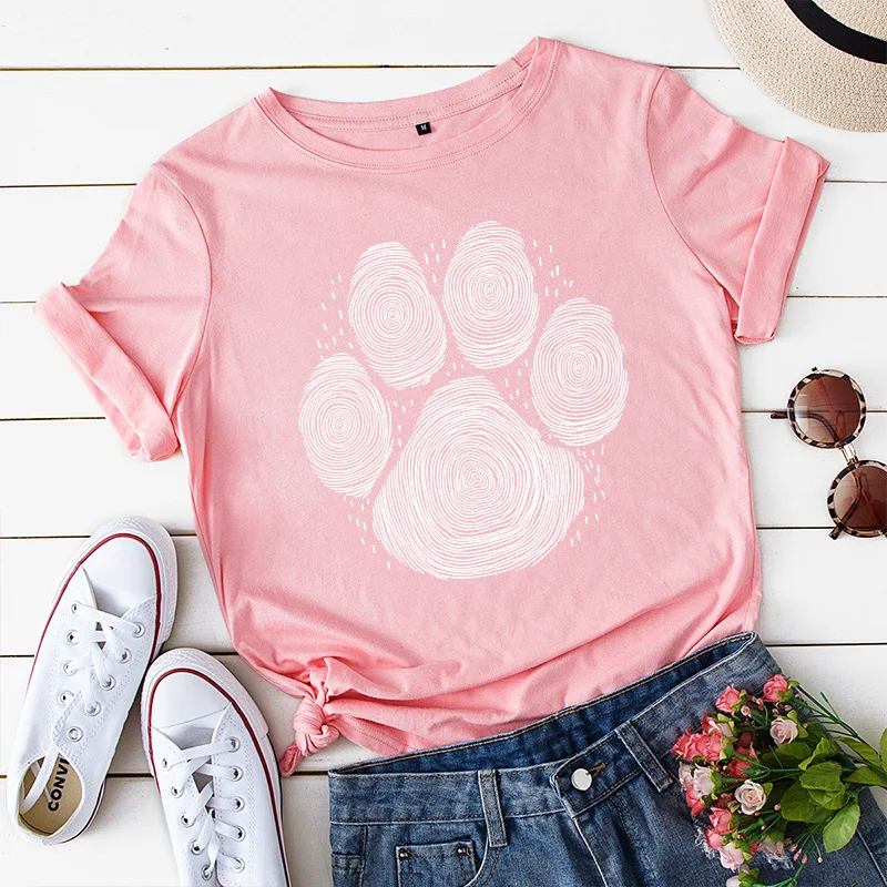 

Cute Paw Animal Lovers Graphic T Shirts for Women Cotton Short Sleeve Tee Female Shirt Tops Summer Casual Print Clothes Gifts
