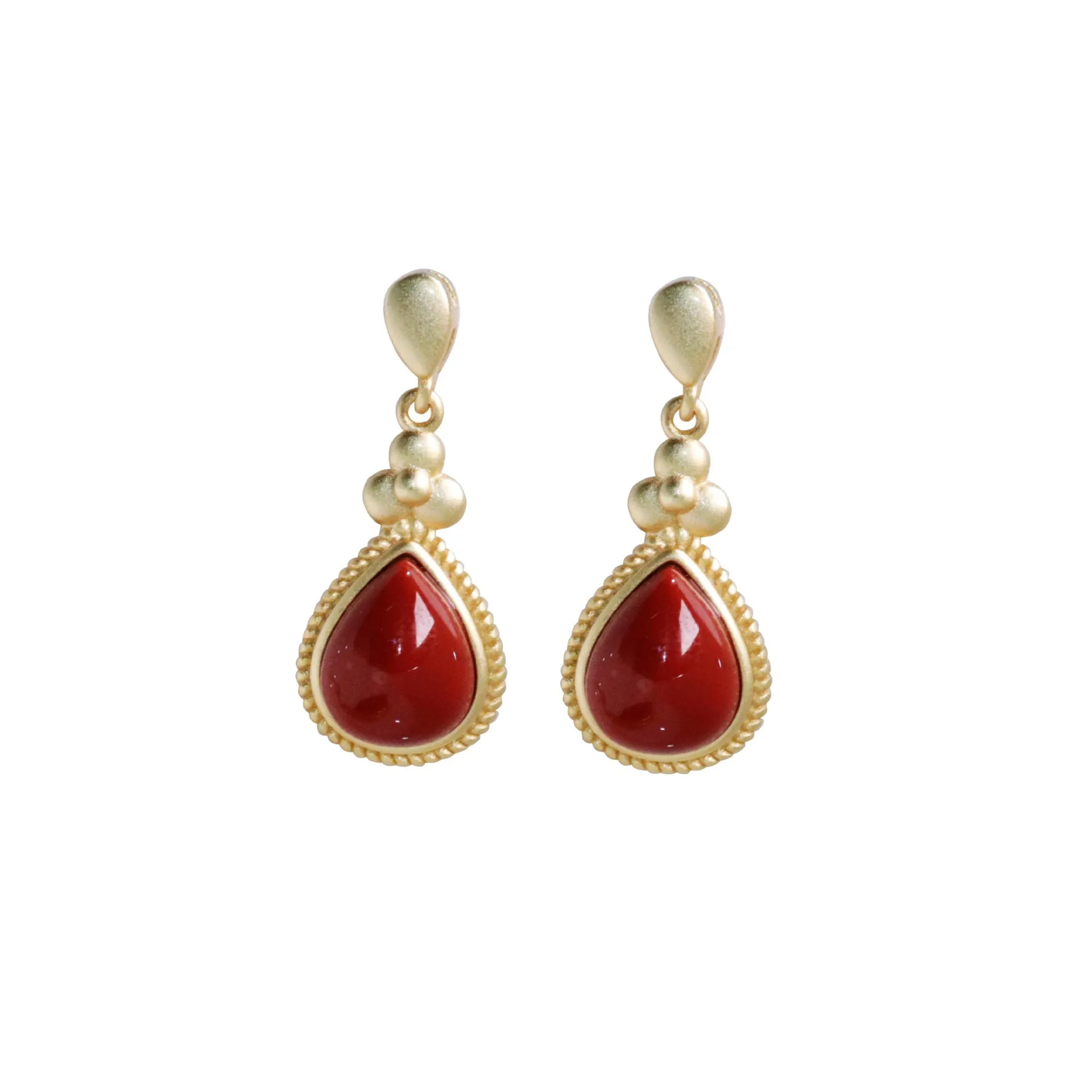 

SA SILVERAGE S925 Sterling Silver Water Drop Women's Earrings Chinese National Wind Earpiece Red Agate Earrings 2021 Women