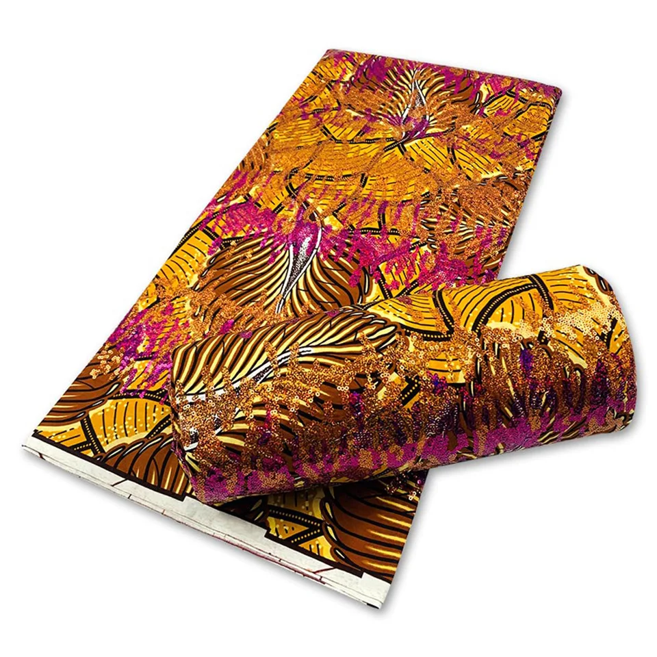 

Latest Sequins African Fabrics 100% Cotton Batiki Wax Prints Kitenge/Pagnes/Kikwembe Embroidered Sequins YXL-163