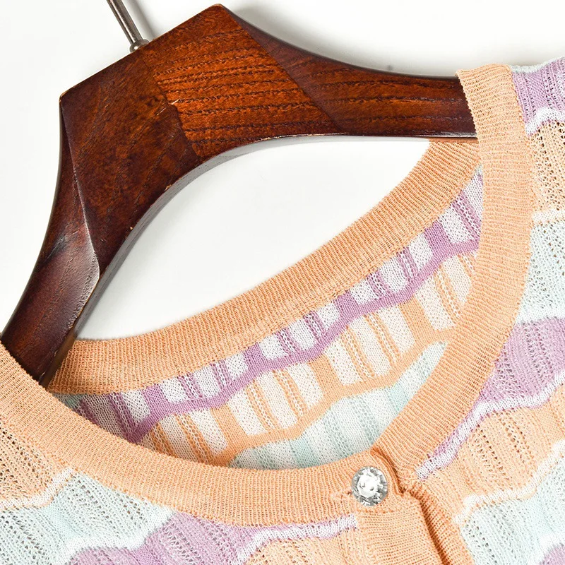 Вязаный женский комплект из 2 предметов 2019 Осенняя популярная цветная полоска