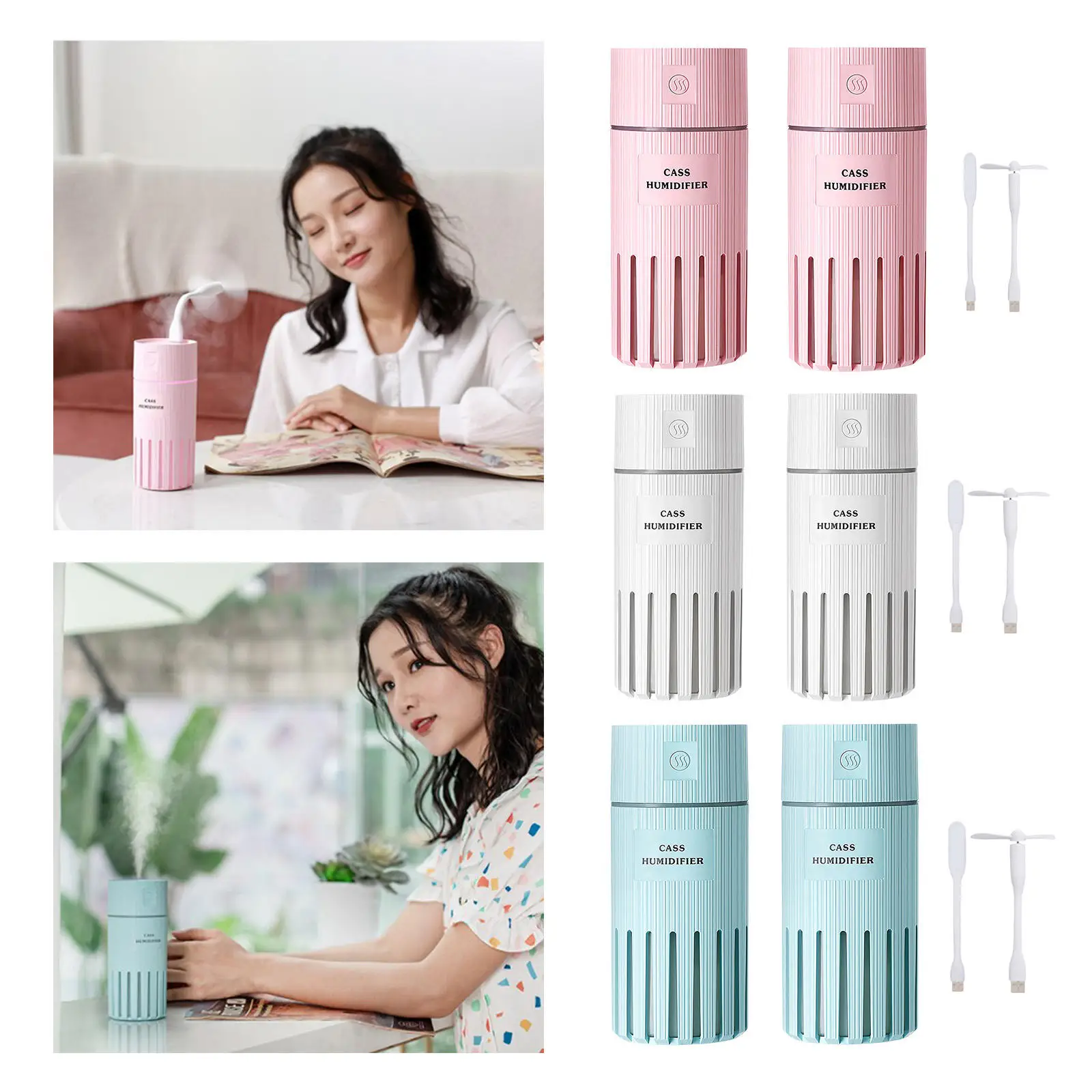 

Humidifier Mute Mode Ultrasonic Moisturizing Portable USB Powered Aromatherapy 320ml for Bedroom Home Office Desktop Travel Car