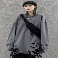 womens undershirts ms new foreign style hole long sleeved shirt loose korean version wearing autumn clothes black t shirt tide