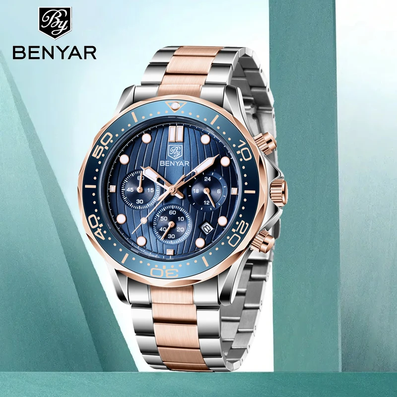 

2020 New BENYAR Men Quartz Watches Luxury Casual Fashion Stainless Steel Watch For Men Waterproof Chronograph Relogio Masculino