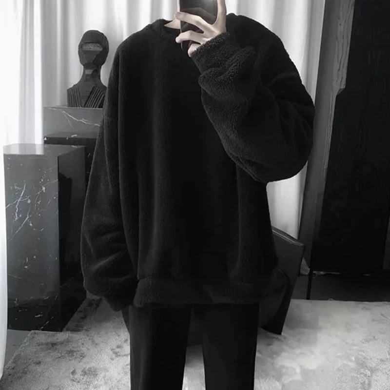Women Sweetshirts Winter Lamb Plush Korean Fashion Loose Round Neck Plus Velvet Thick Casual Y2k Tops Kawaii Harajuku Clothes