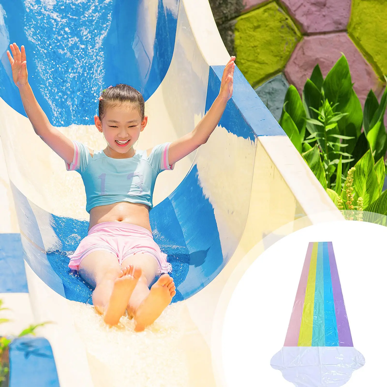 

15.7ft Rainbow Children Adult Toys Water Slide Pools Children Kids Summer Gifts Backyard Outdoor Water Toys Water Sports