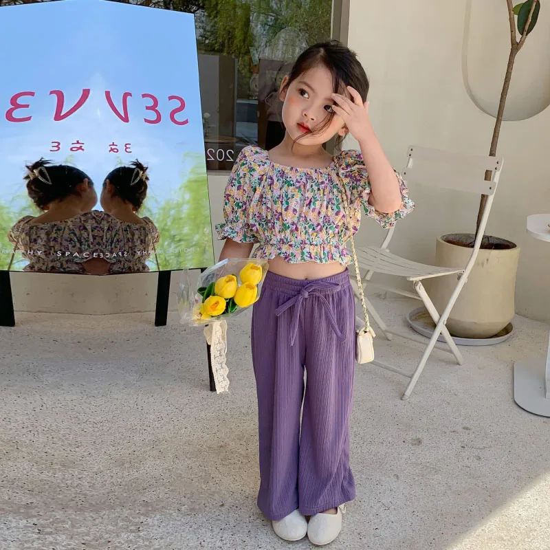 Одежда для девочек летняя спортивная футболка отдыха из двух предметов с милым