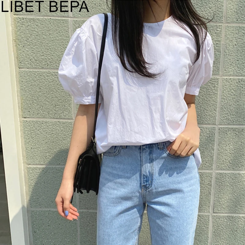 Женская ажурная блузка с рукавами фонариками повседневная элегантная белая на