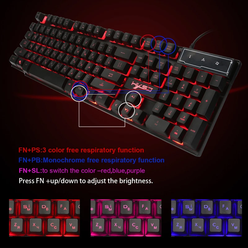 

Russian Keyboard Wired Keyboard Gaming Backlight illumination RGB RU+EN Keyboards Gamer Keyboard Mechanical Feel For PC Computer