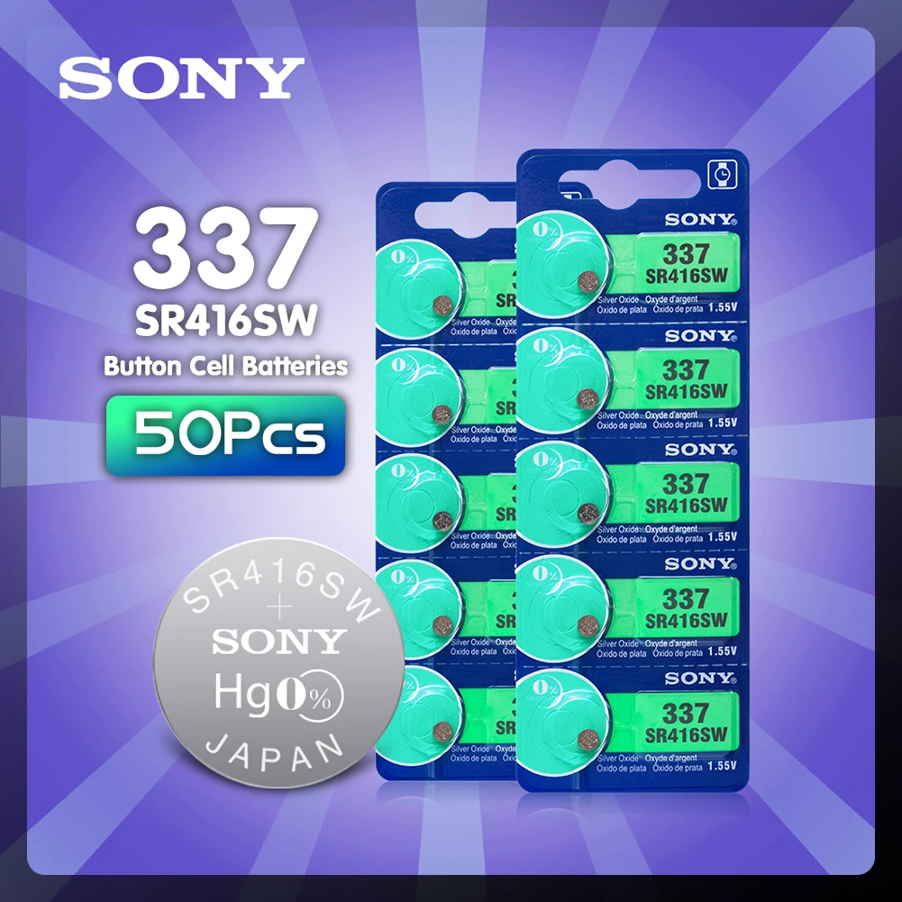 

Sony 50 шт. долговечный 1,55 в 337 SR416SW 623 D337 V337 SP337 часы Серебряный оксид батарейки кнопочные батарейки одиночные